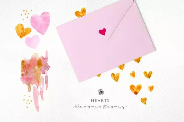 爱心主题水彩插画Hearts – Watercolor Il