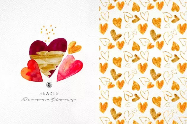 爱心主题水彩插画Hearts – Watercolor Il