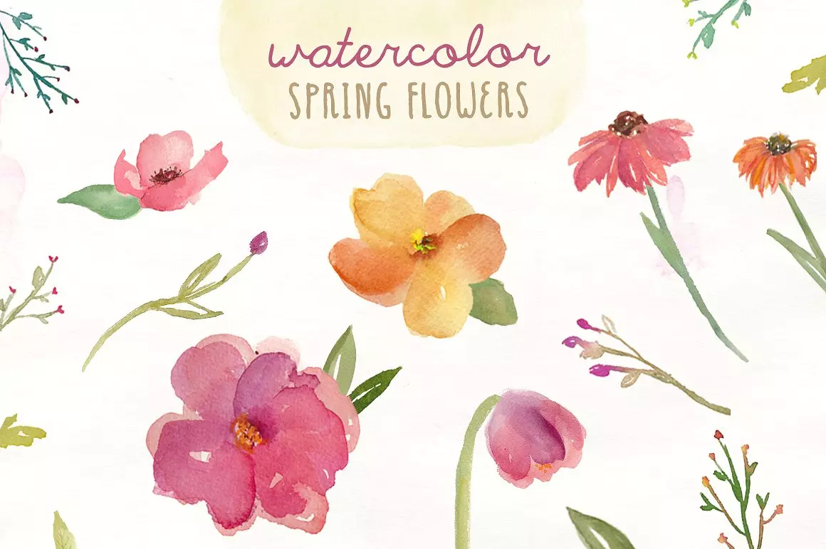 浪漫春季水彩花卉 Watercolor Spring Flo