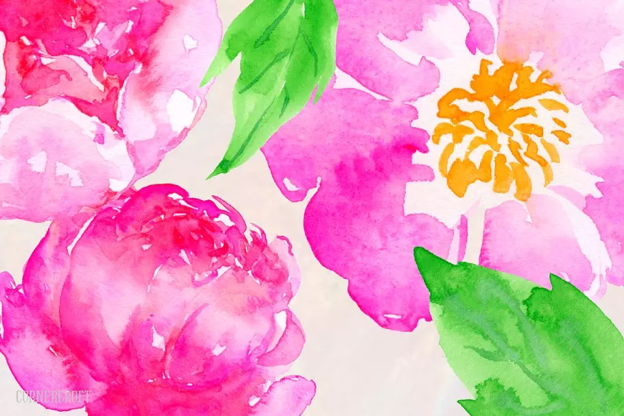 粉色水彩花卉剪贴画 Watercolor Clipart P