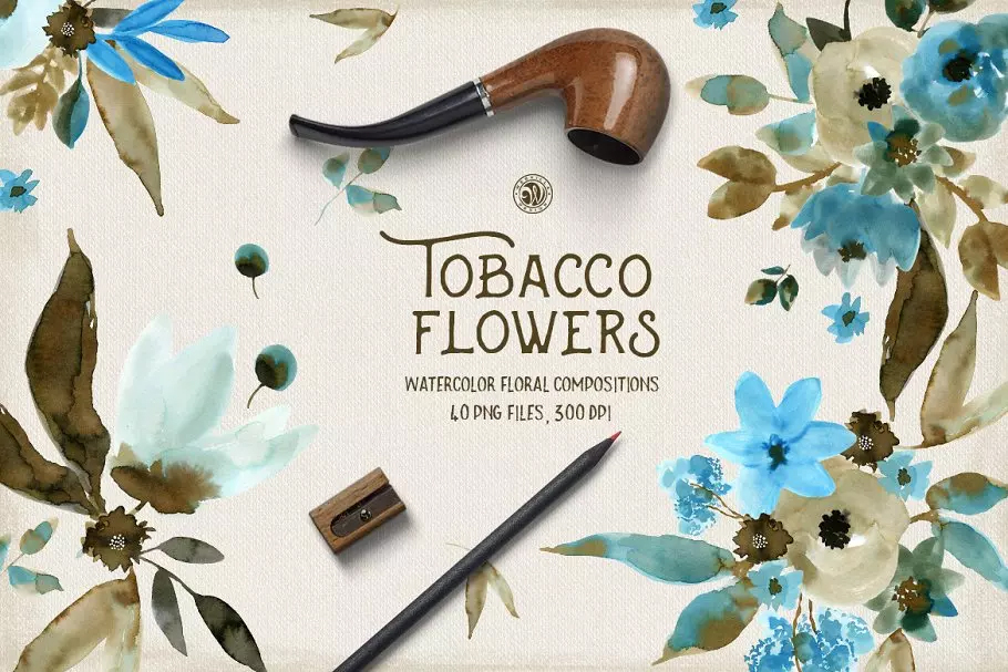 水彩烟草花花卉剪贴画素材集 Tobacco Flowers