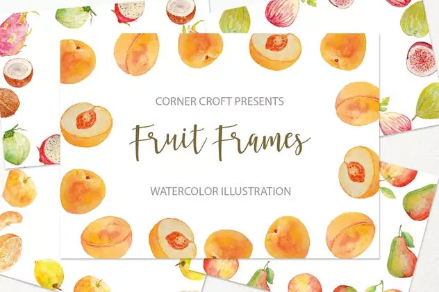 水果水彩手绘装饰框架插画 Watercolor fruit