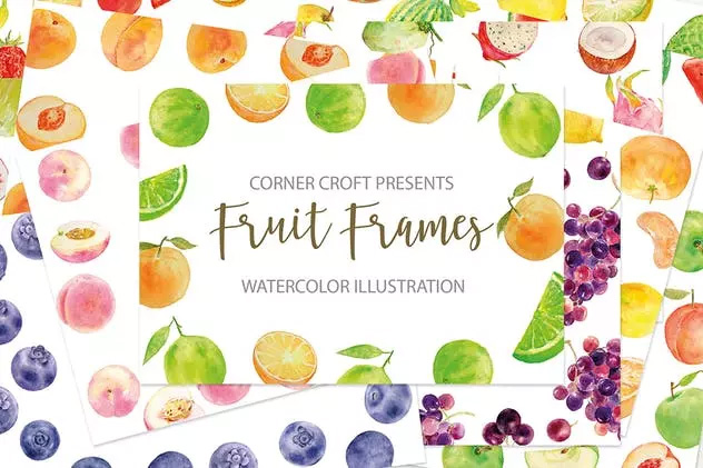 水果水彩手绘装饰框架插画 Watercolor fruit