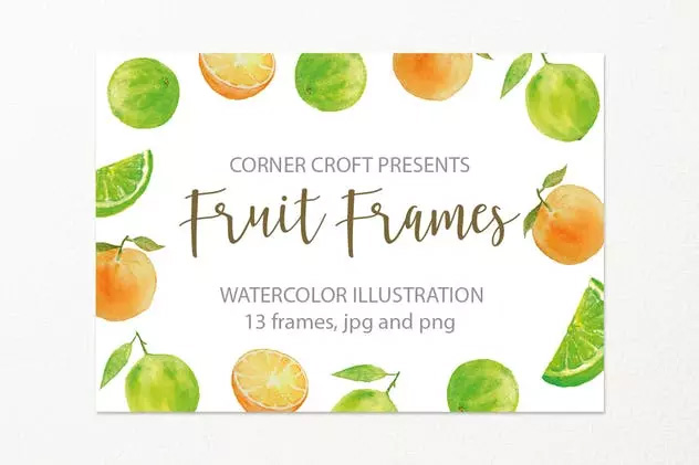 水果水彩手绘装饰框架插画 Watercolor fruit