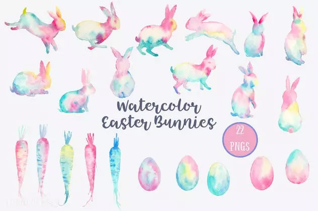 复活节兔子水彩矢量图案 Watercolor Easter