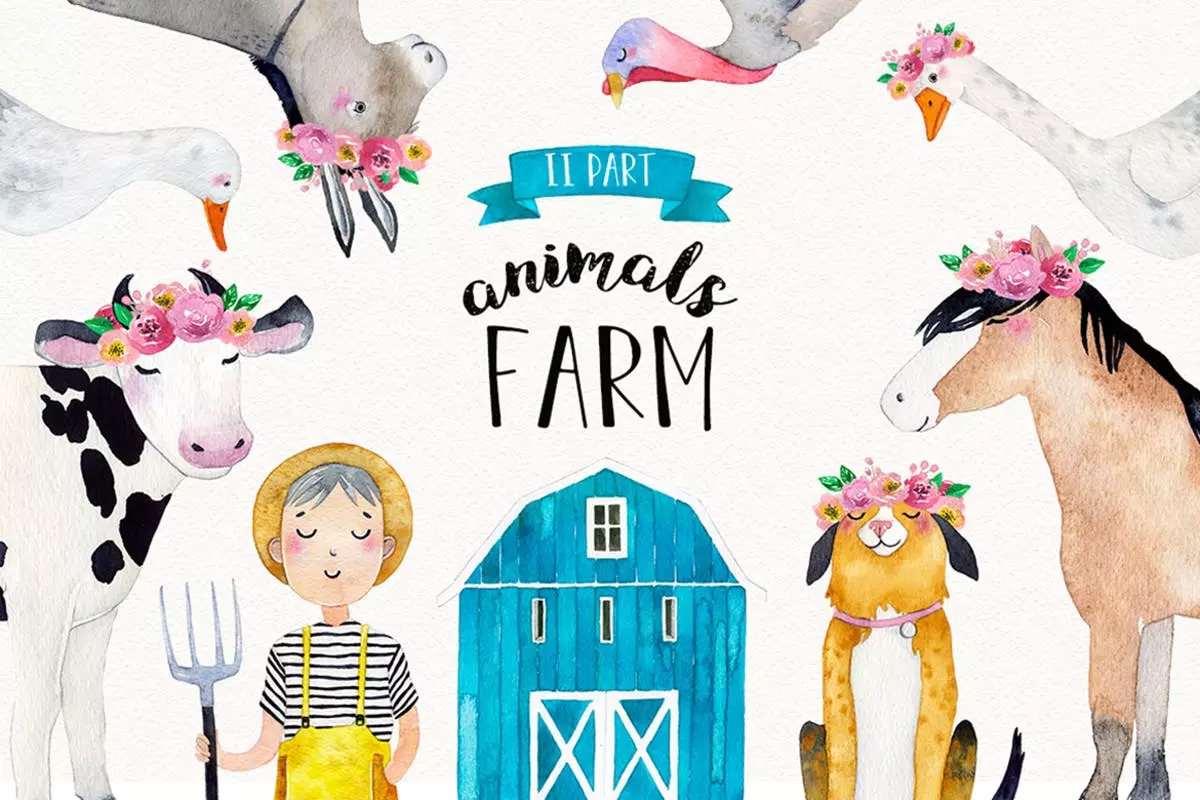 农场家畜动物水彩插画 Vol.2 FARM ANIMALS