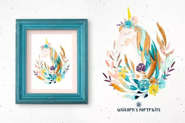 创意独角兽动物肖像水彩插画 Unicorn’s Portra