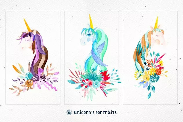 创意独角兽动物肖像水彩插画 Unicorn’s Portra