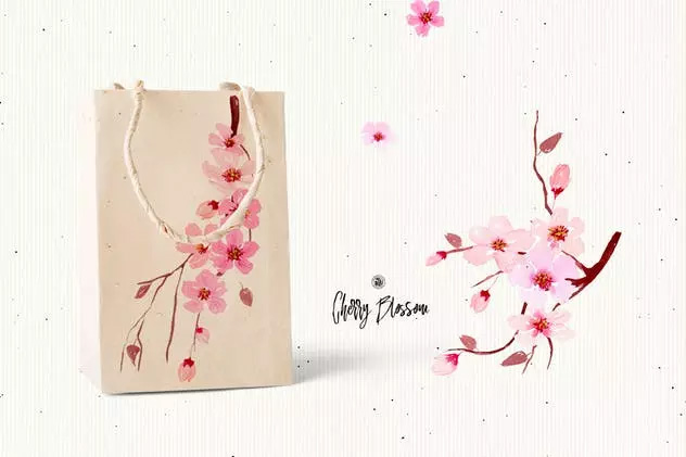 樱花水彩手绘插画 Cherry Blossom Flower