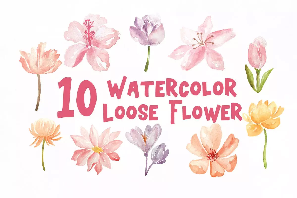 盛开的花卉水彩插画元素 10 Watercolor Loos