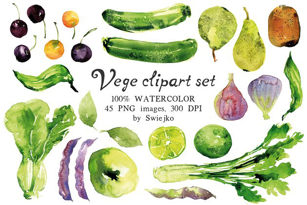 45款蔬果水彩剪切画 Watercolor Veggies