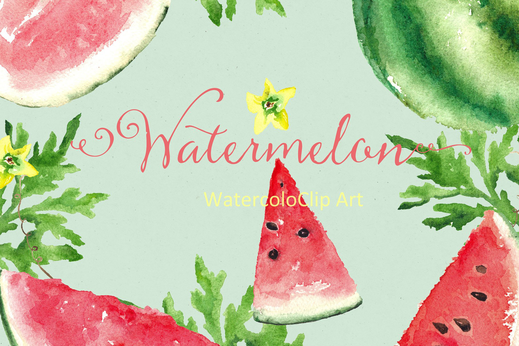 西瓜水彩剪贴画 Watermelon watercolor