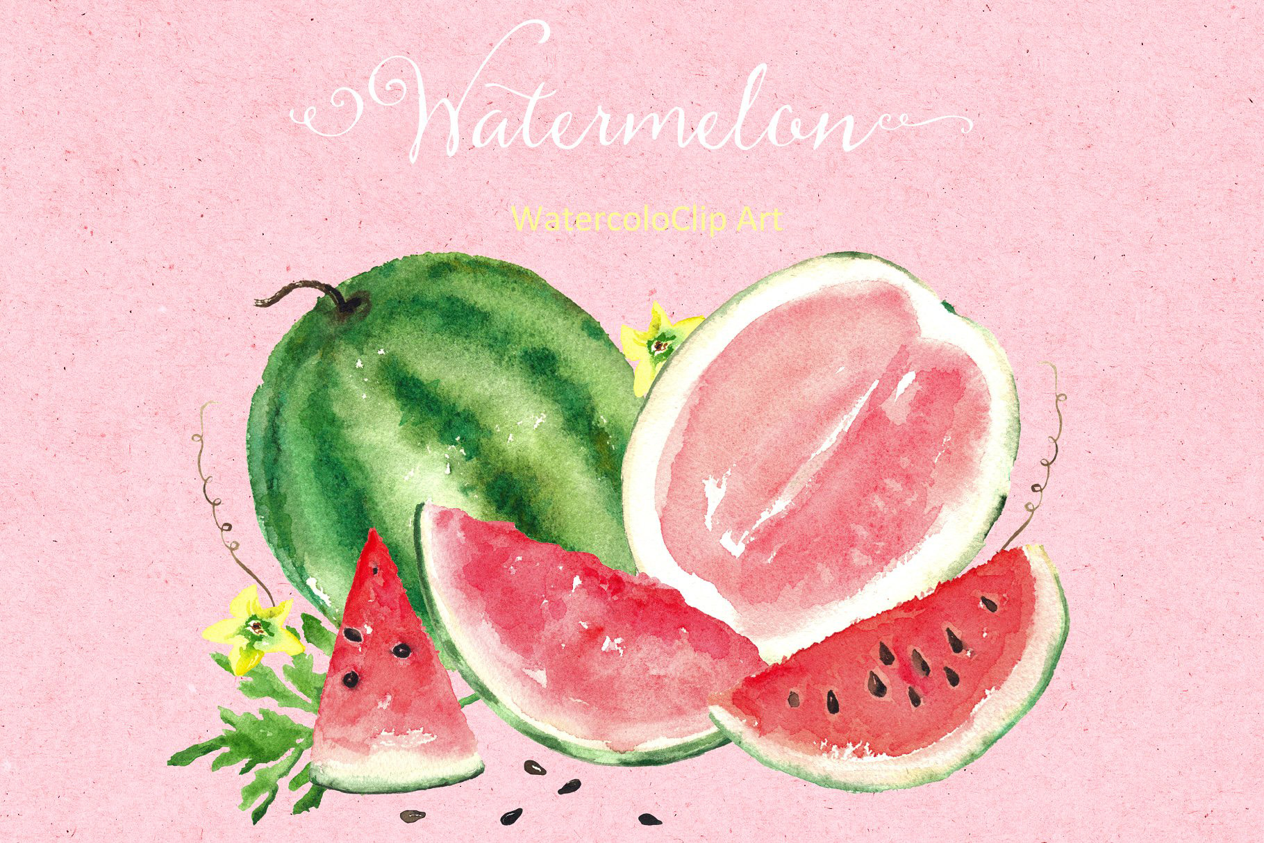 西瓜水彩剪贴画 Watermelon watercolor