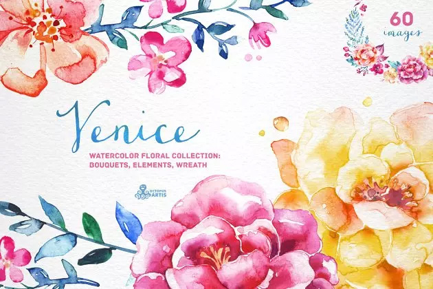 威尼斯水彩花卉 Venice. Watercolor flo