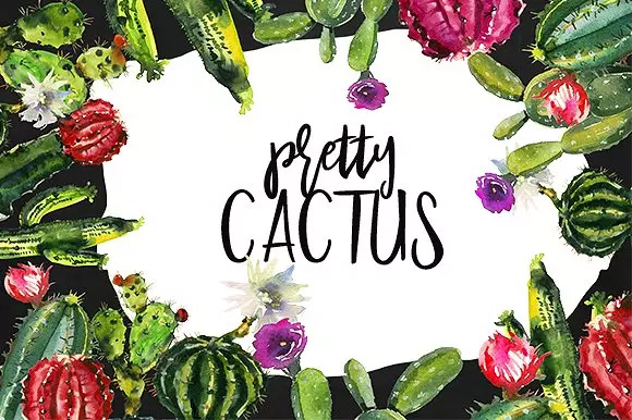 仙人掌水彩剪贴画 Pretty Cactus Waterco