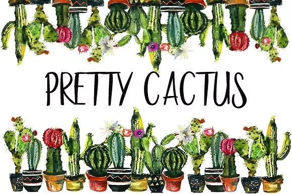 仙人掌水彩剪贴画 Pretty Cactus Waterco