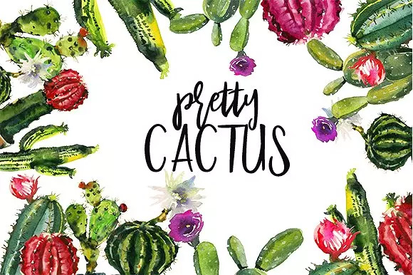 仙人掌水彩剪贴画 Pretty Cactus Waterco