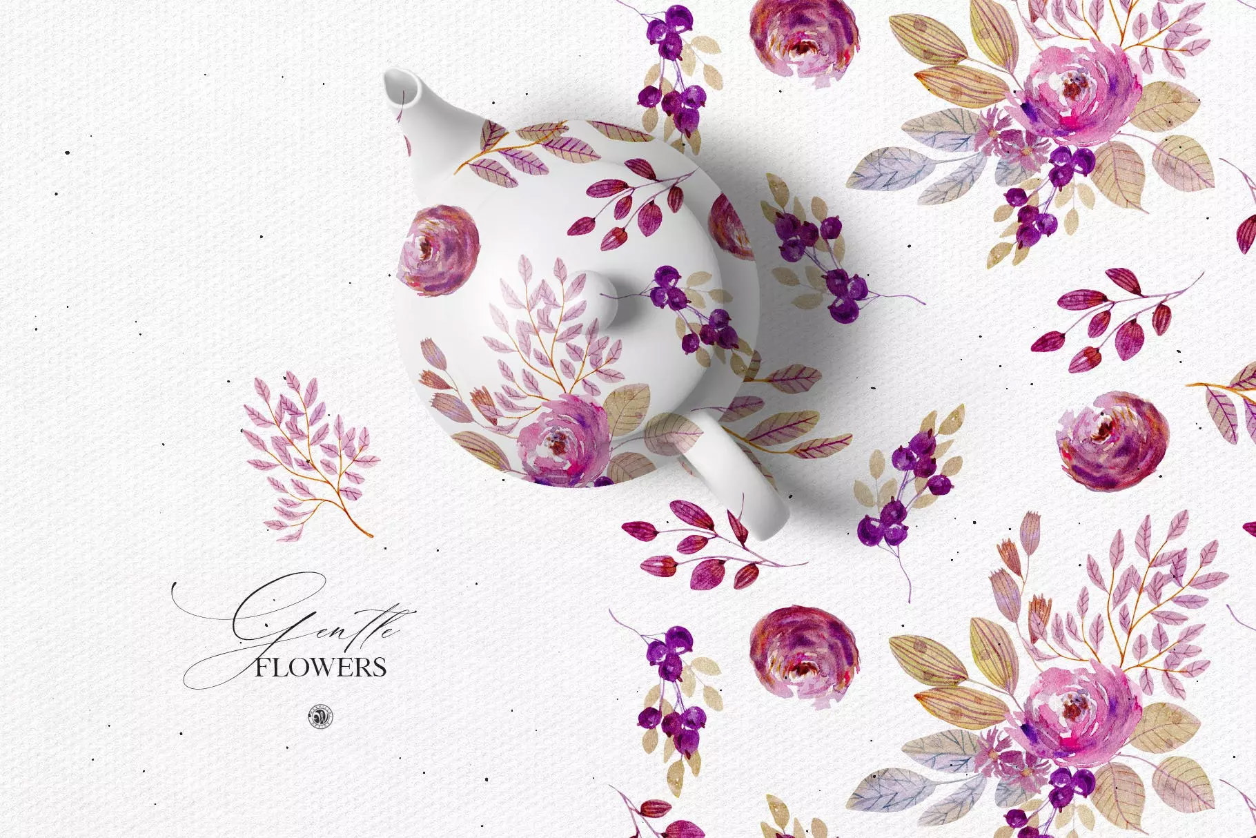 温柔的手绘水彩花卉图案 Gentle Flowers