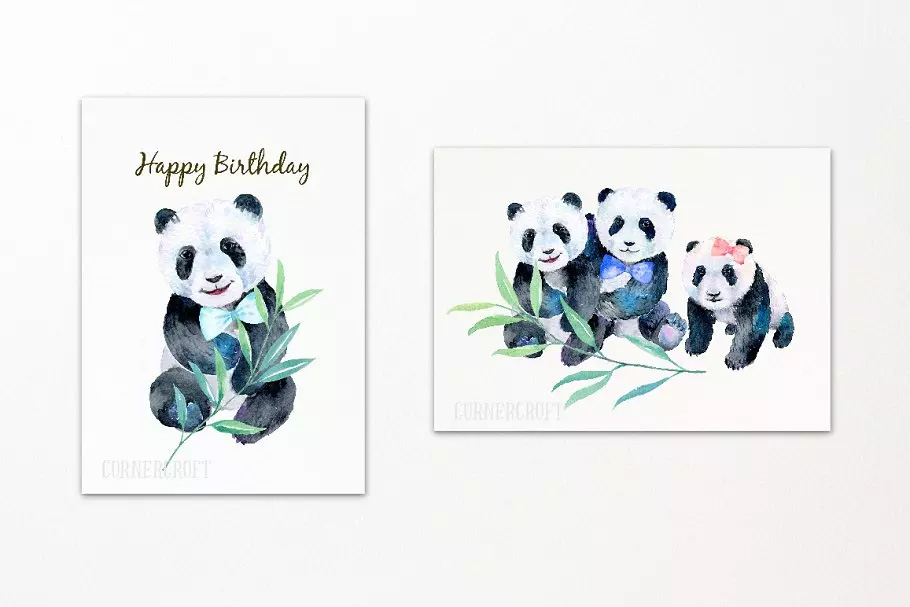 可爱熊猫宝宝水彩插画 Watercolor Panda Ba