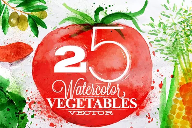 常见蔬菜水彩剪切画素材包 Vegetables Waterc