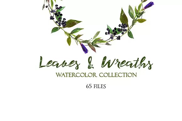 树叶花圈水彩 Leaves and Wreaths Wate