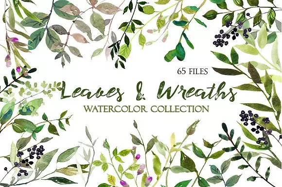 树叶花圈水彩 Leaves and Wreaths Wate