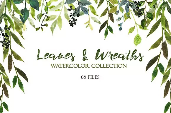 树叶花圈水彩 Leaves and Wreaths Wate