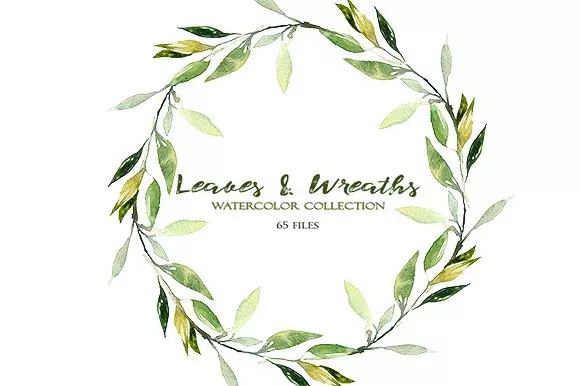 树叶花圈水彩 Leaves and Wreaths Wate