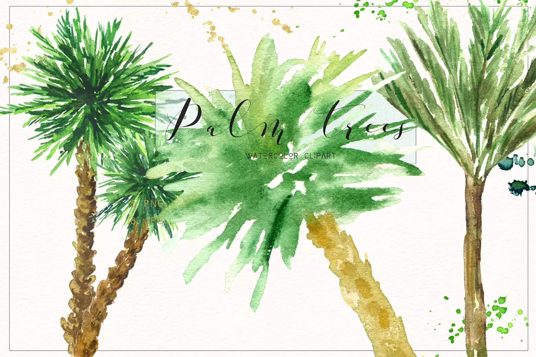 椰子树水彩剪贴画 Palm trees. Watercolo