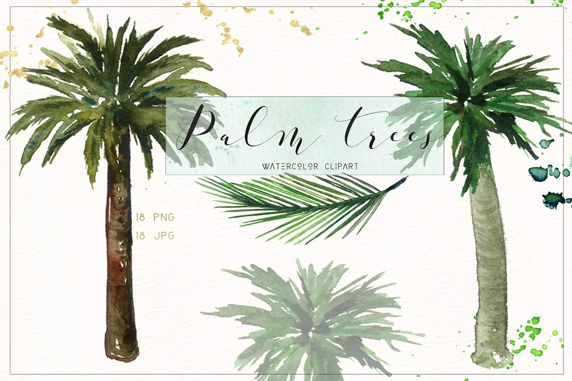 椰子树水彩剪贴画 Palm trees. Watercolo