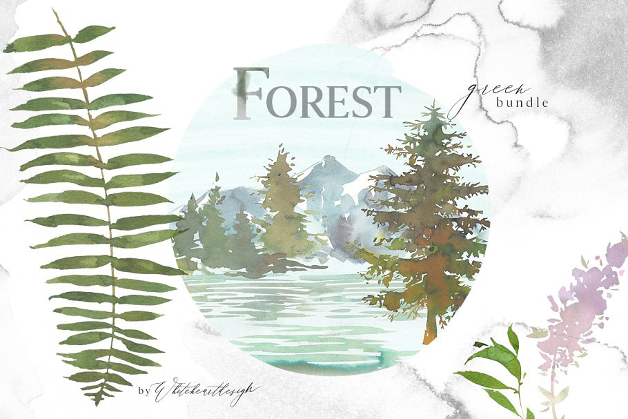 绿色森林水彩图案剪切画 Forest – Green Wat