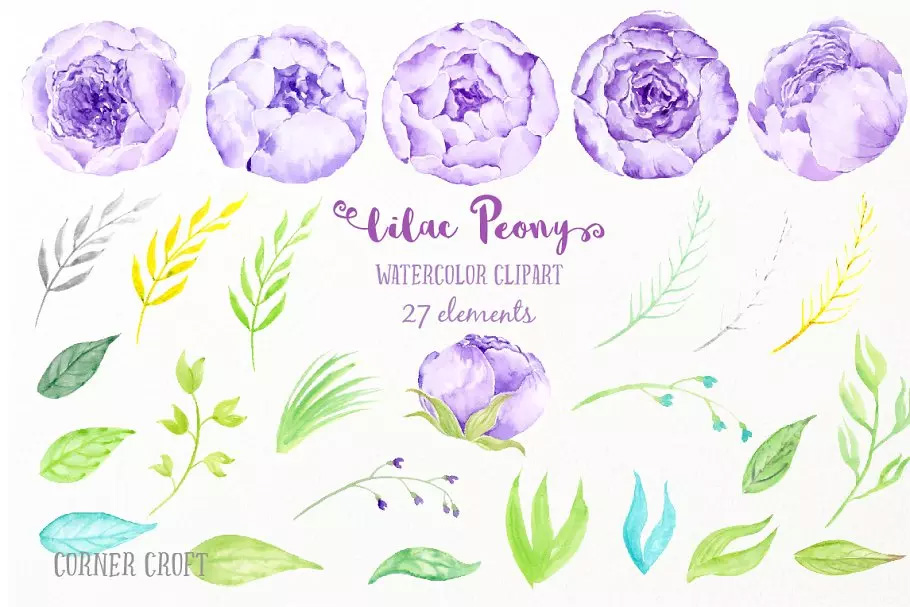 水彩紫丁香花束 Watercolor Lilac Peony