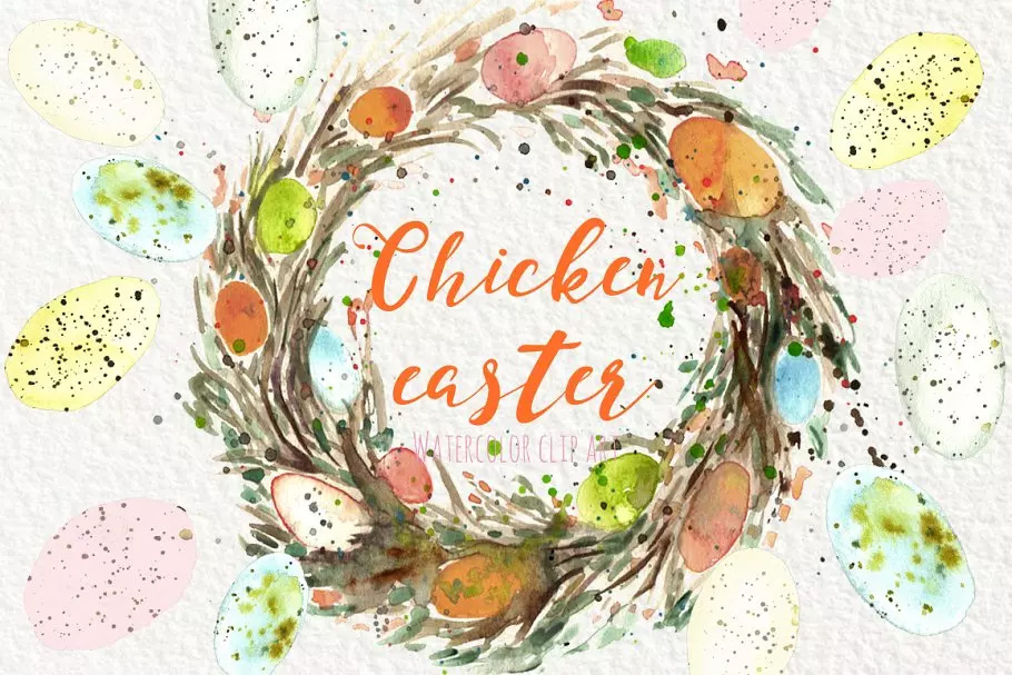 复活节主题小鸡水彩剪贴画 Easter Chicken.Wa