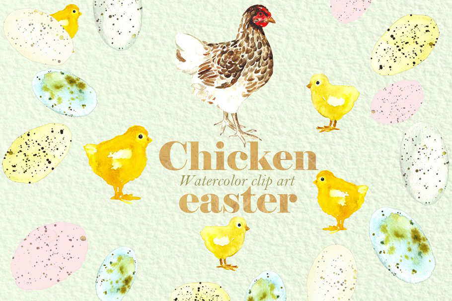 复活节主题小鸡水彩剪贴画 Easter Chicken.Wa