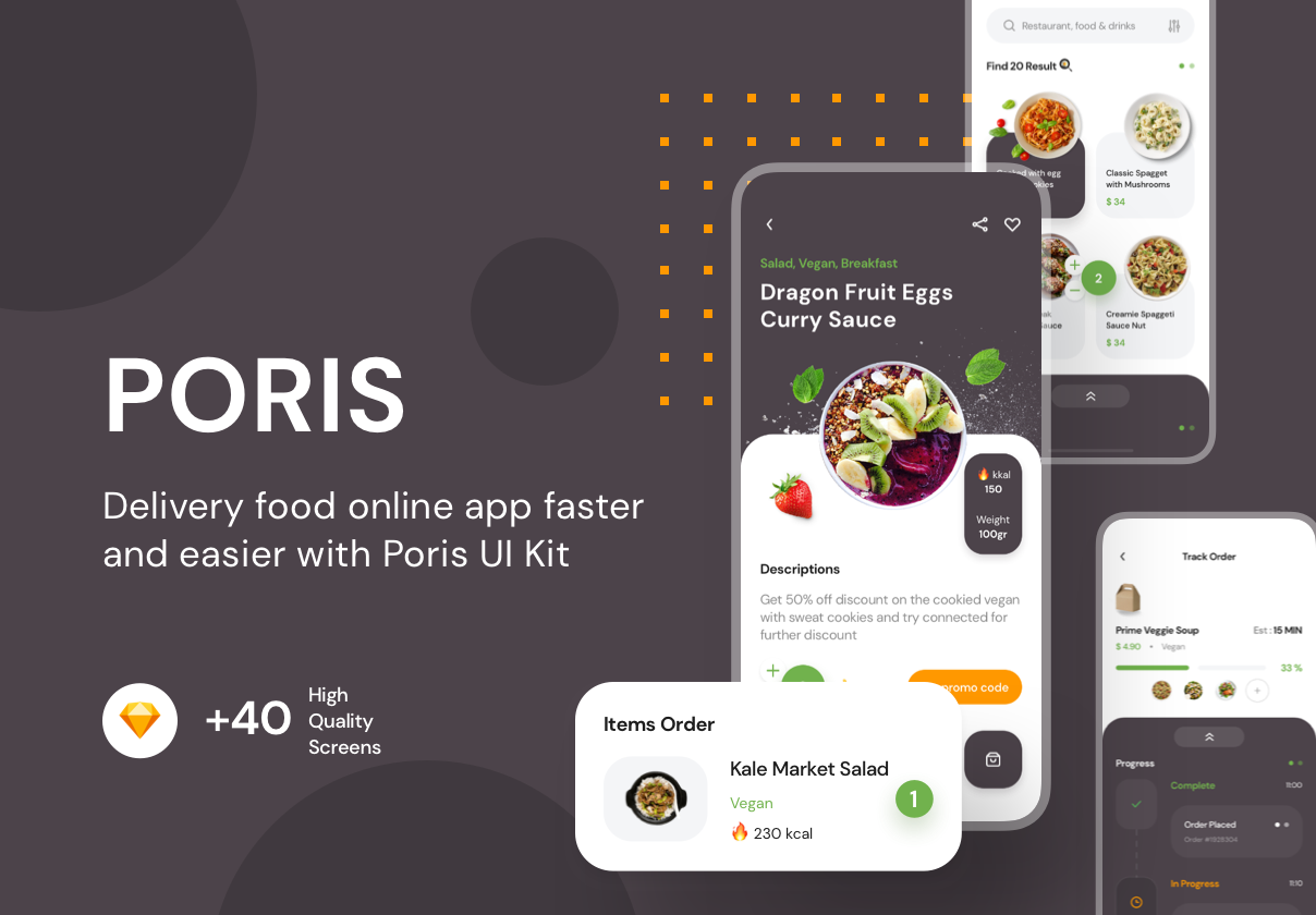 高质量餐厅外卖订购移动APP界面UI素材 Poris App