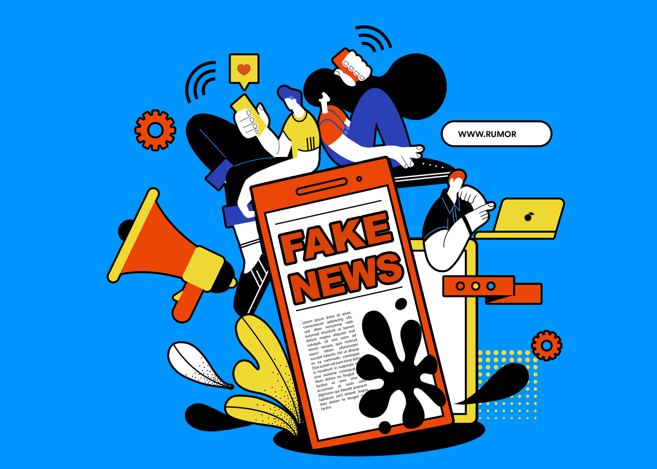 抵制散步谣言假新闻社会问题恶意评论舆论宣传插画素材 Fake