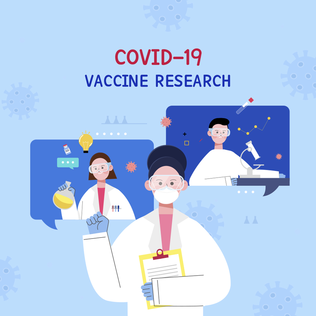 COVID-19 医学研究抵抗病毒疫情矢量医生人物插画素材