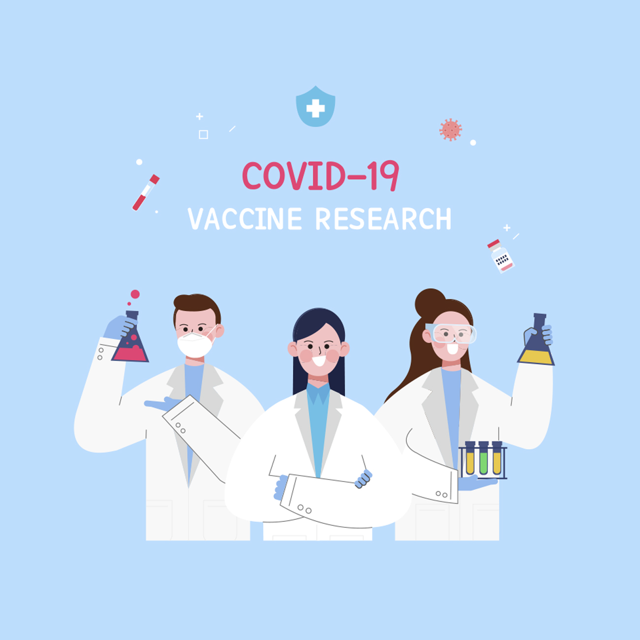 COVID-19 医学研究抵抗病毒疫情矢量医生人物插画素材