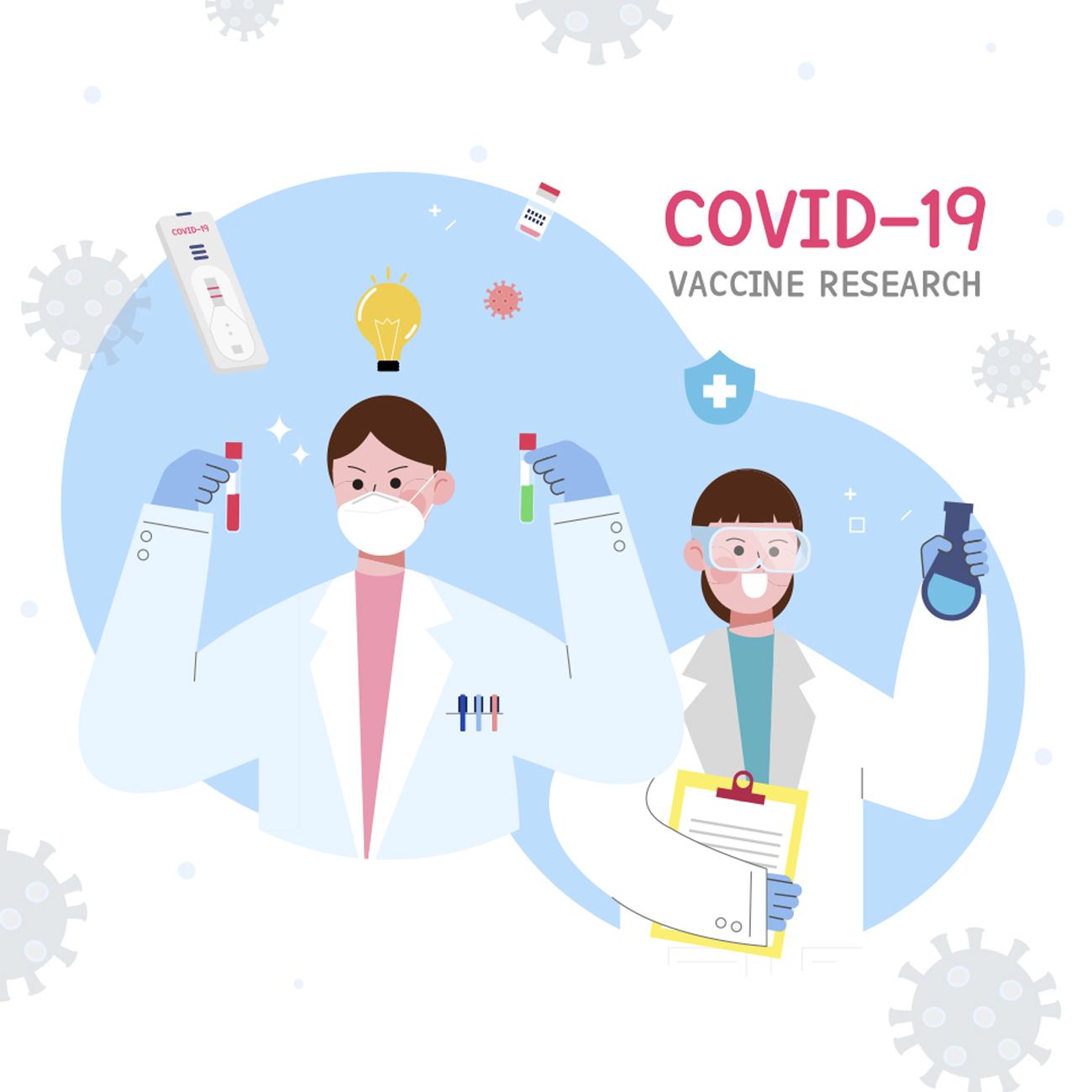 COVID-19 医学研究抵抗病毒疫情矢量医生人物插画素材