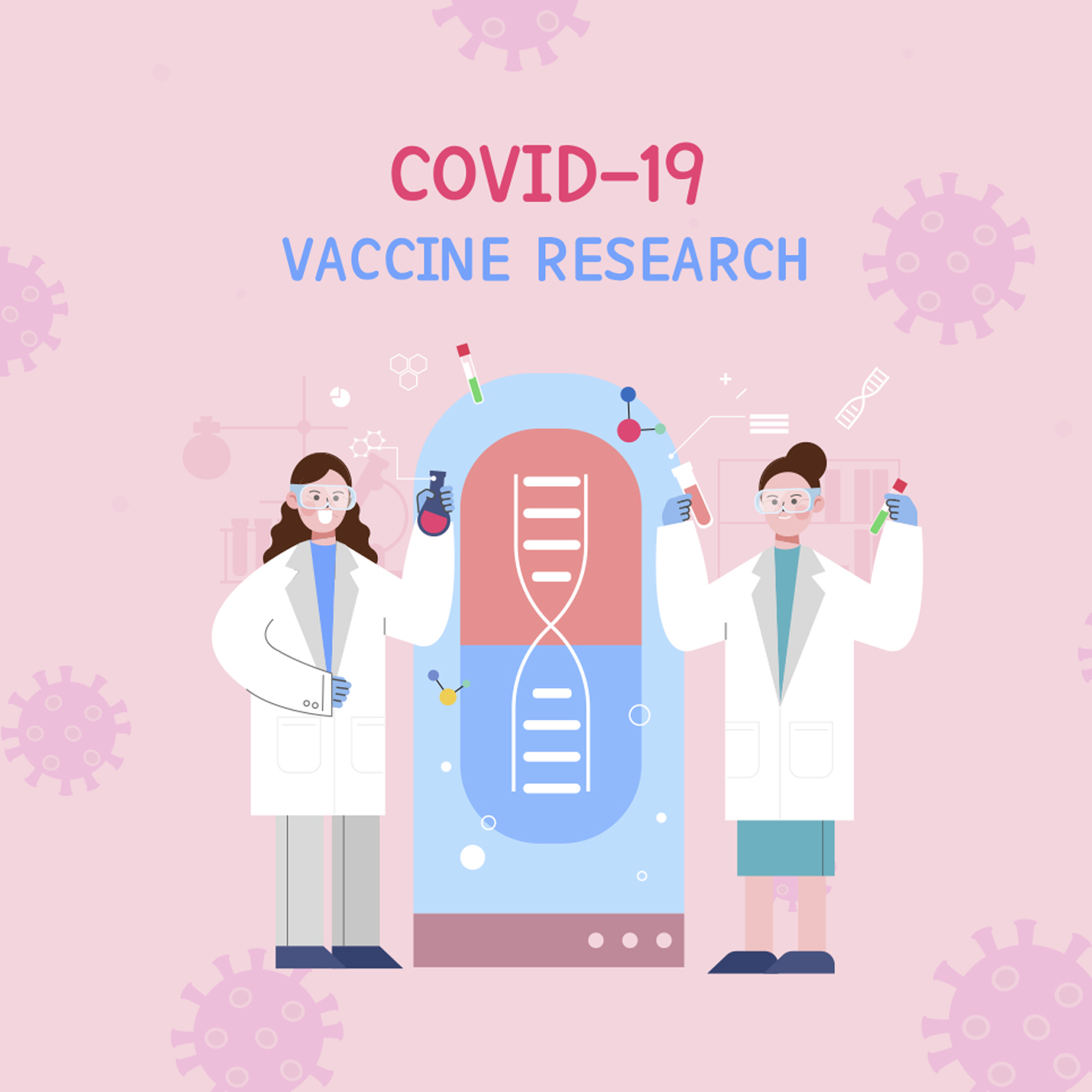 COVID-19 医学研究抵抗病毒疫情矢量医生人物插画素材