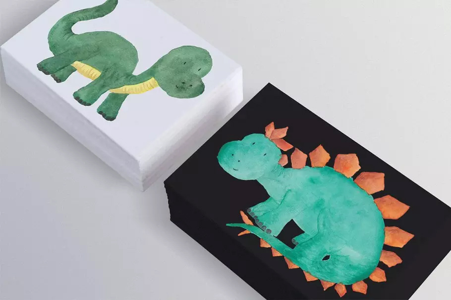 可爱的恐龙水彩剪贴画 Dinosaur Watercolou