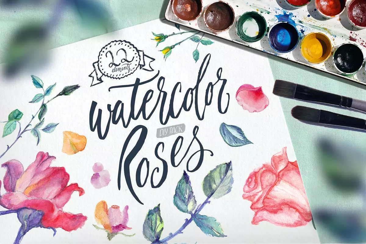 高分辨率水彩玫瑰DIY插画 Watercolor Roses