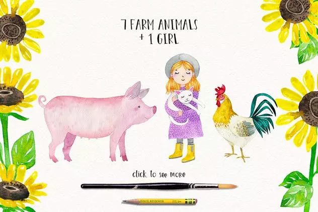 农场家畜动物水彩插画 Vol.1 FARM ANIMALS