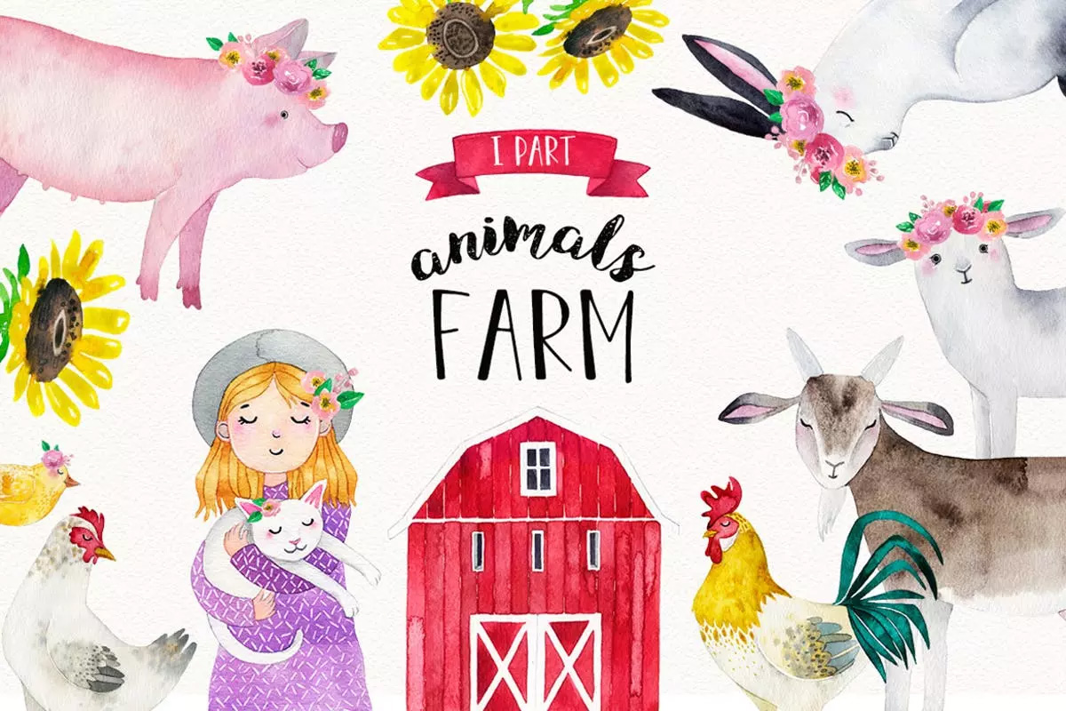 农场家畜动物水彩插画 Vol.1 FARM ANIMALS