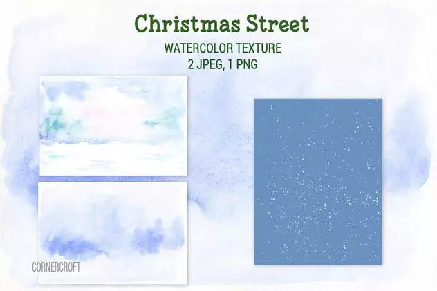 圣诞街道水彩剪贴画 Watercolor Christma