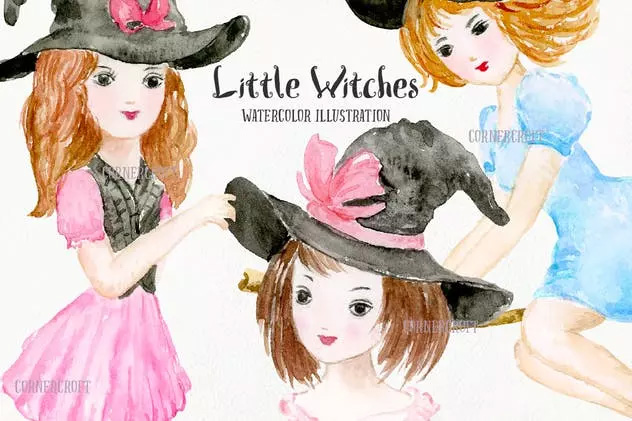 小女巫水彩元素设计套装 Little Witches Des