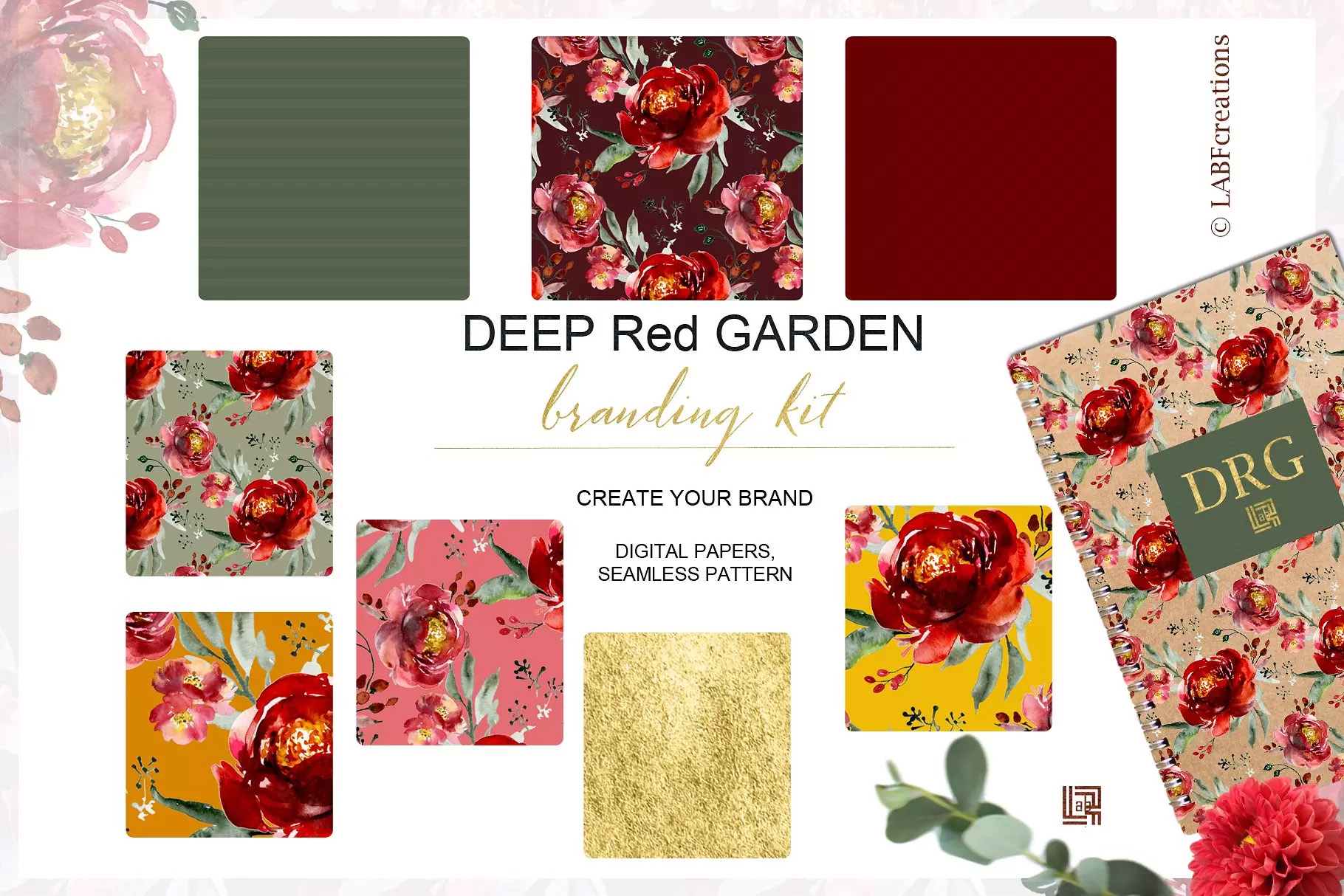 深红色水彩花卉 Deep red garden. Brand