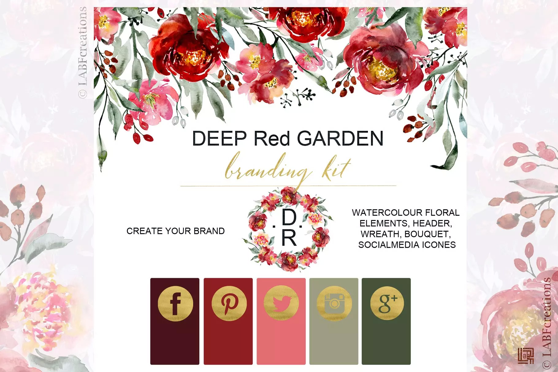 深红色水彩花卉 Deep red garden. Brand