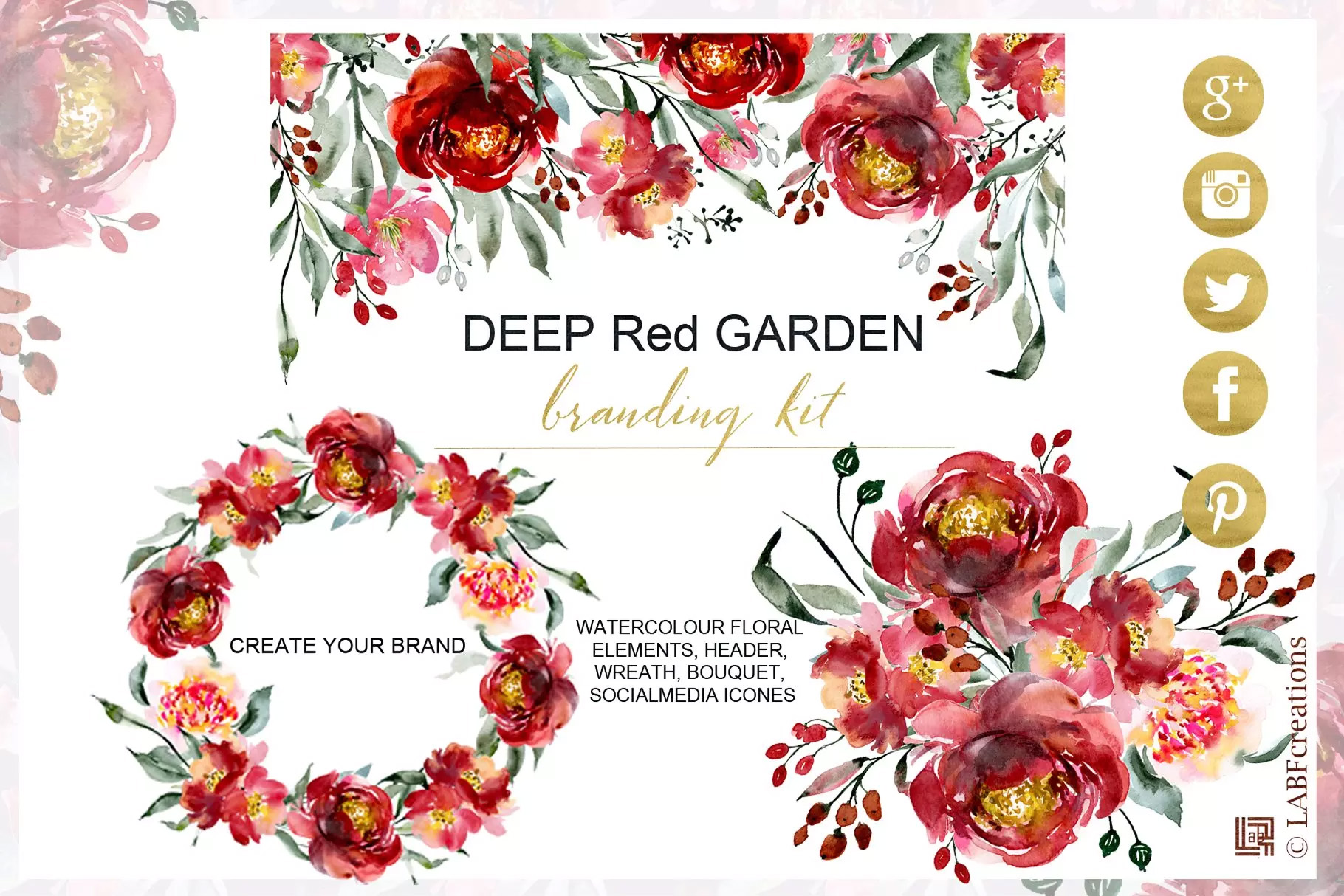 深红色水彩花卉 Deep red garden. Brand