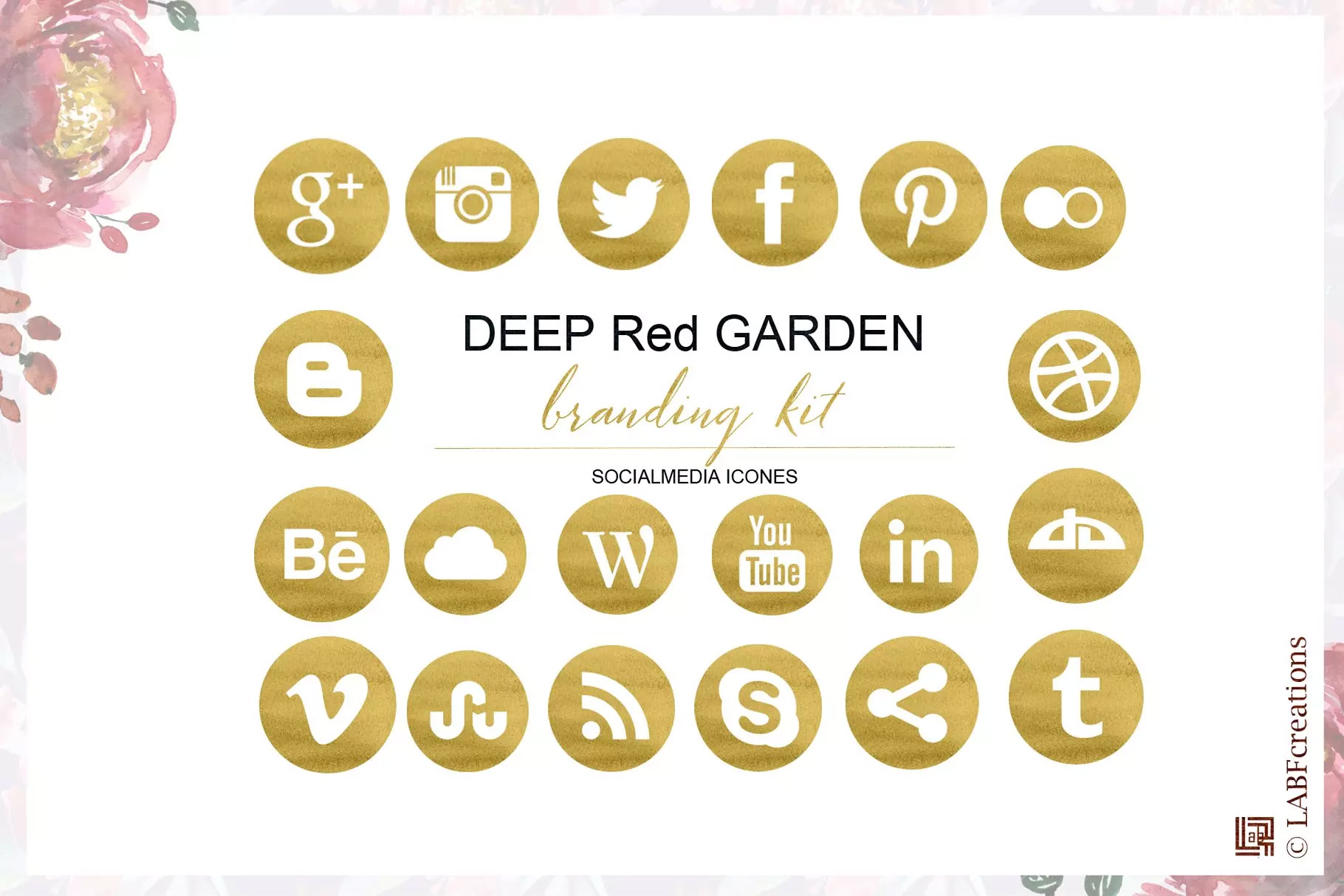 深红色水彩花卉 Deep red garden. Brand